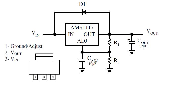 Стабилизатор ams1117 схема включения